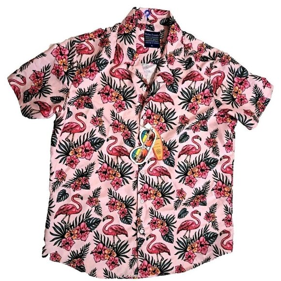 Broken Threads Addicted To Summer XL Multicolor Flamingo Print Aloha Shirt - Picture 1 of 8